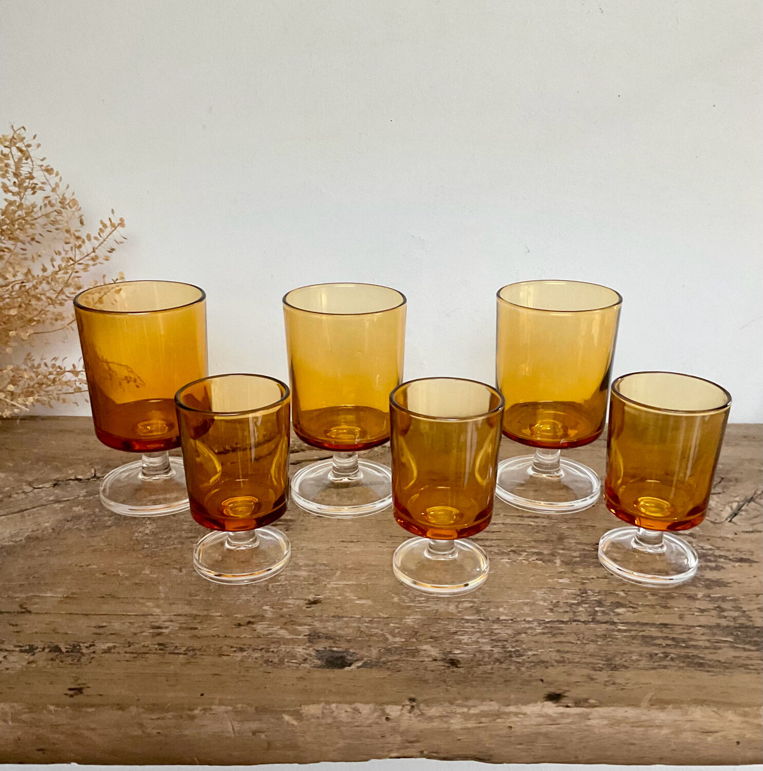 6 LUMINARC amber "rider" glasses