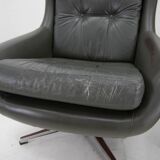 Midcentury Swivel Rocking Leather Armchair, Peem, Finland, 1970s