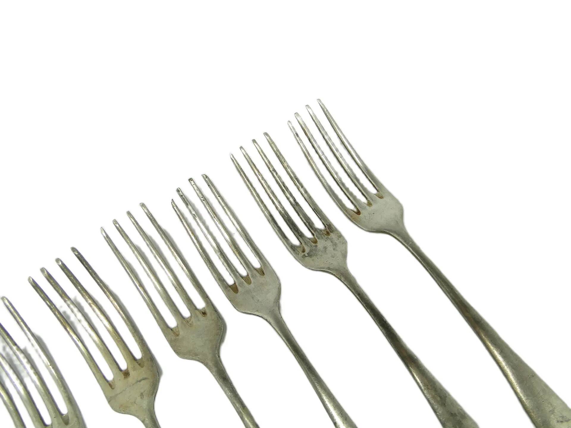 Set of forks, minimalism, silver-plated brass, Henneberg Brothers, Poland, 1930s
