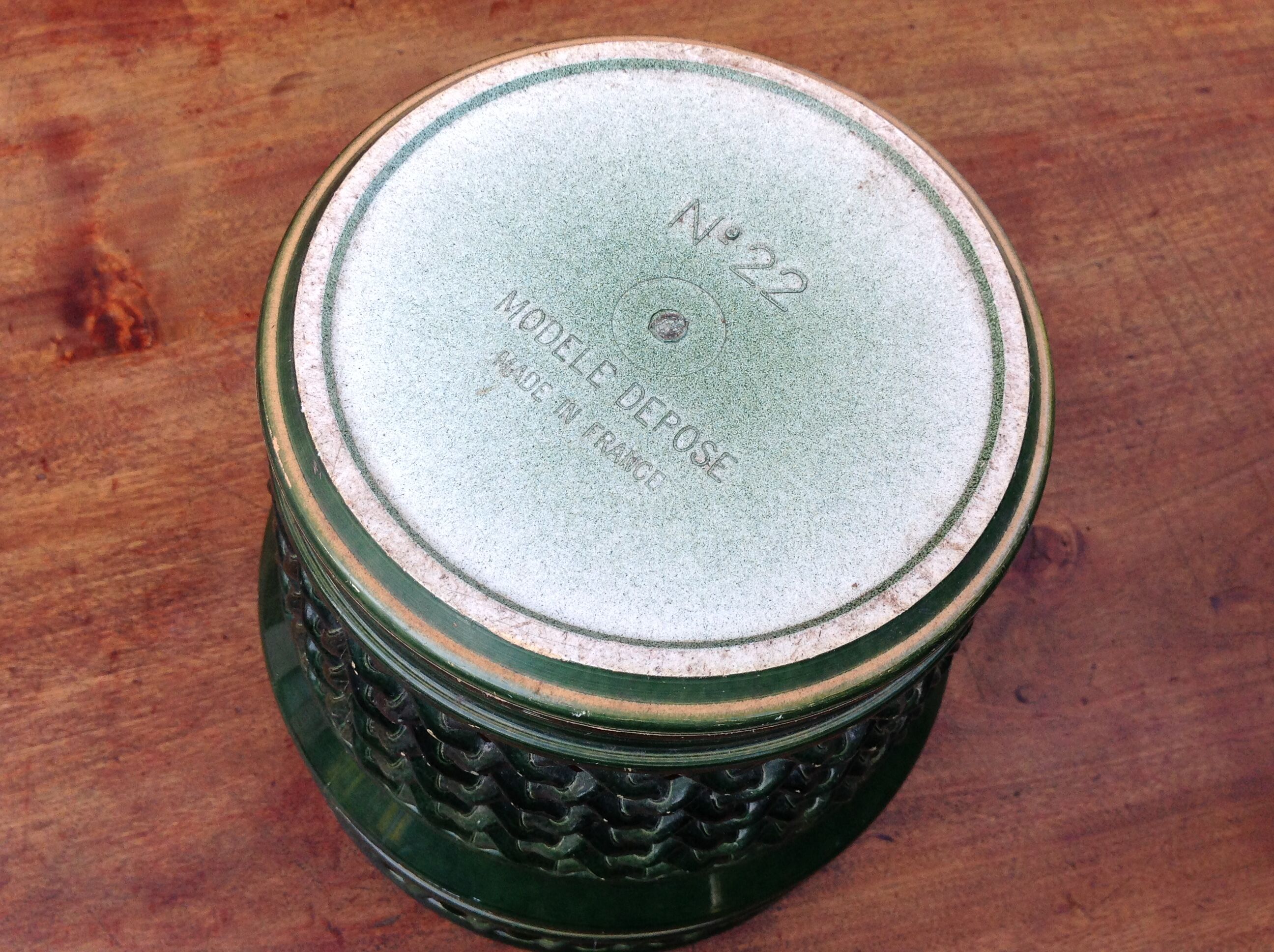 Cache pot green bottle imitation wicker braided / vintage 60s-70s