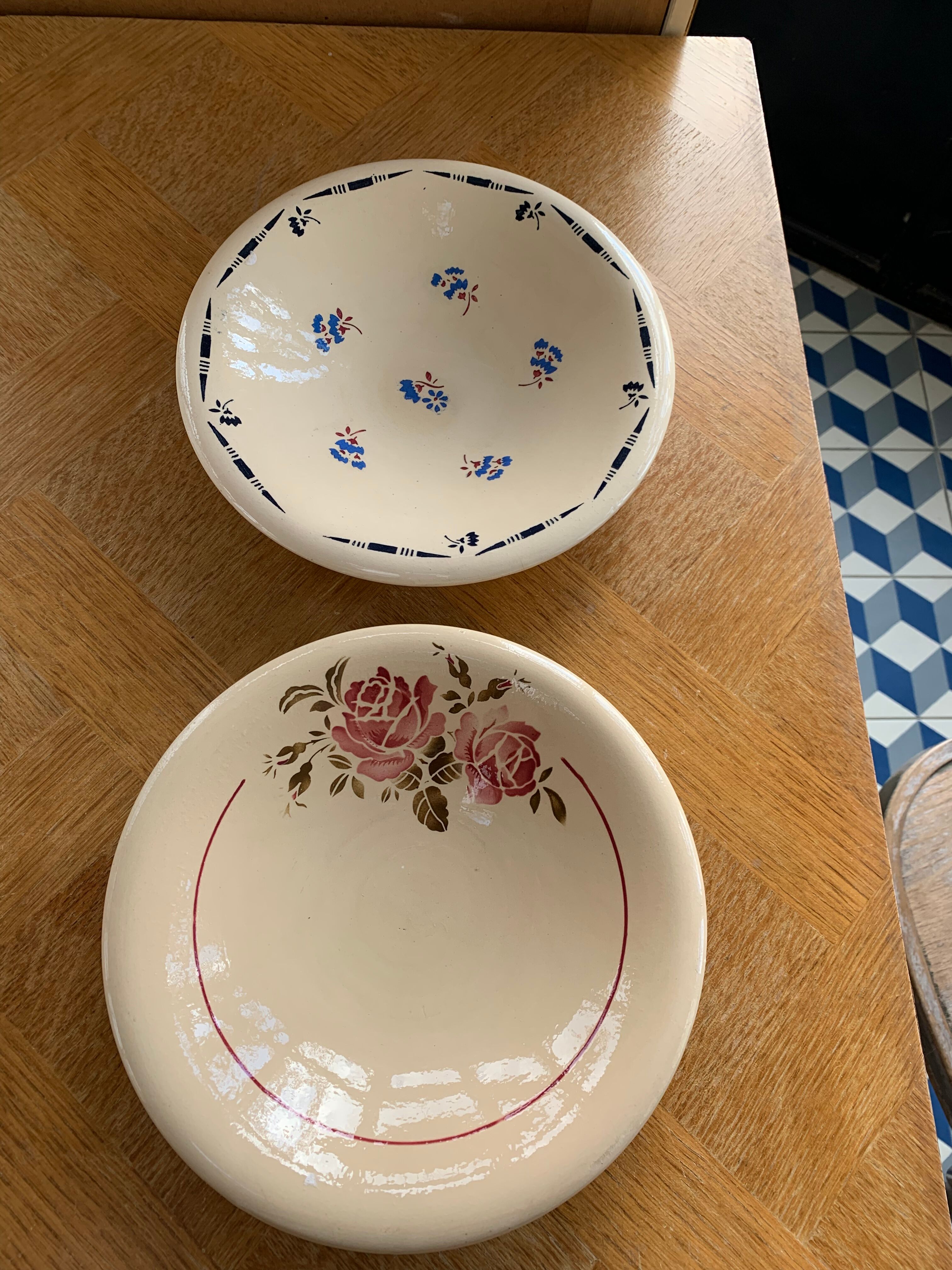 Two hollow dishes in glazed ceramic old model flora KG France luneville