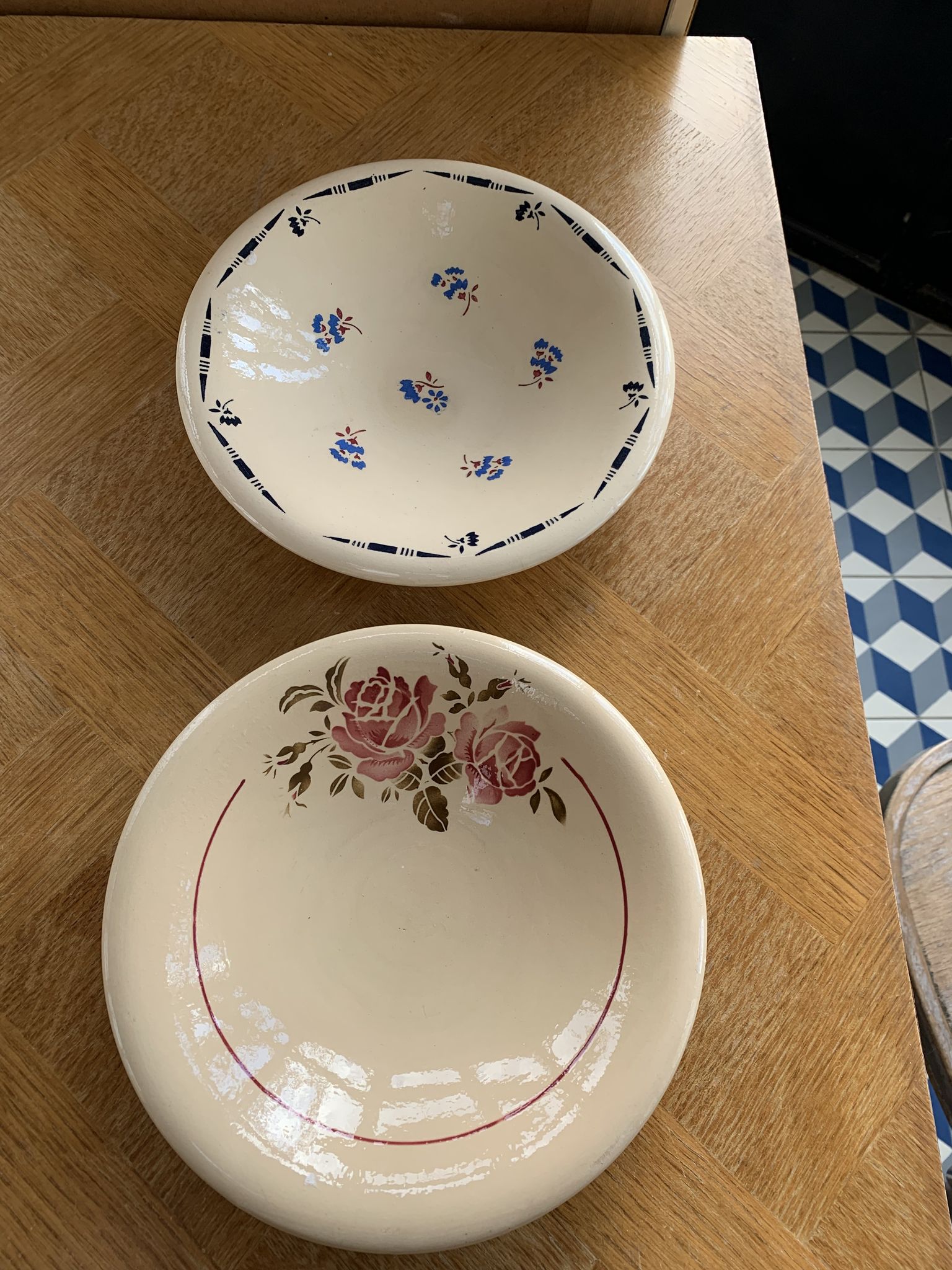 Two hollow dishes in glazed ceramic old model flora KG France luneville