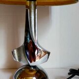 Modernist lamp chromed metal 70s, beige canvas lampshade