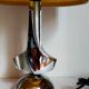 Lampe moderniste métal chromé années 70, abat-jour en toile beige