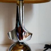 Modernist lamp chromed metal 70s, beige canvas lampshade