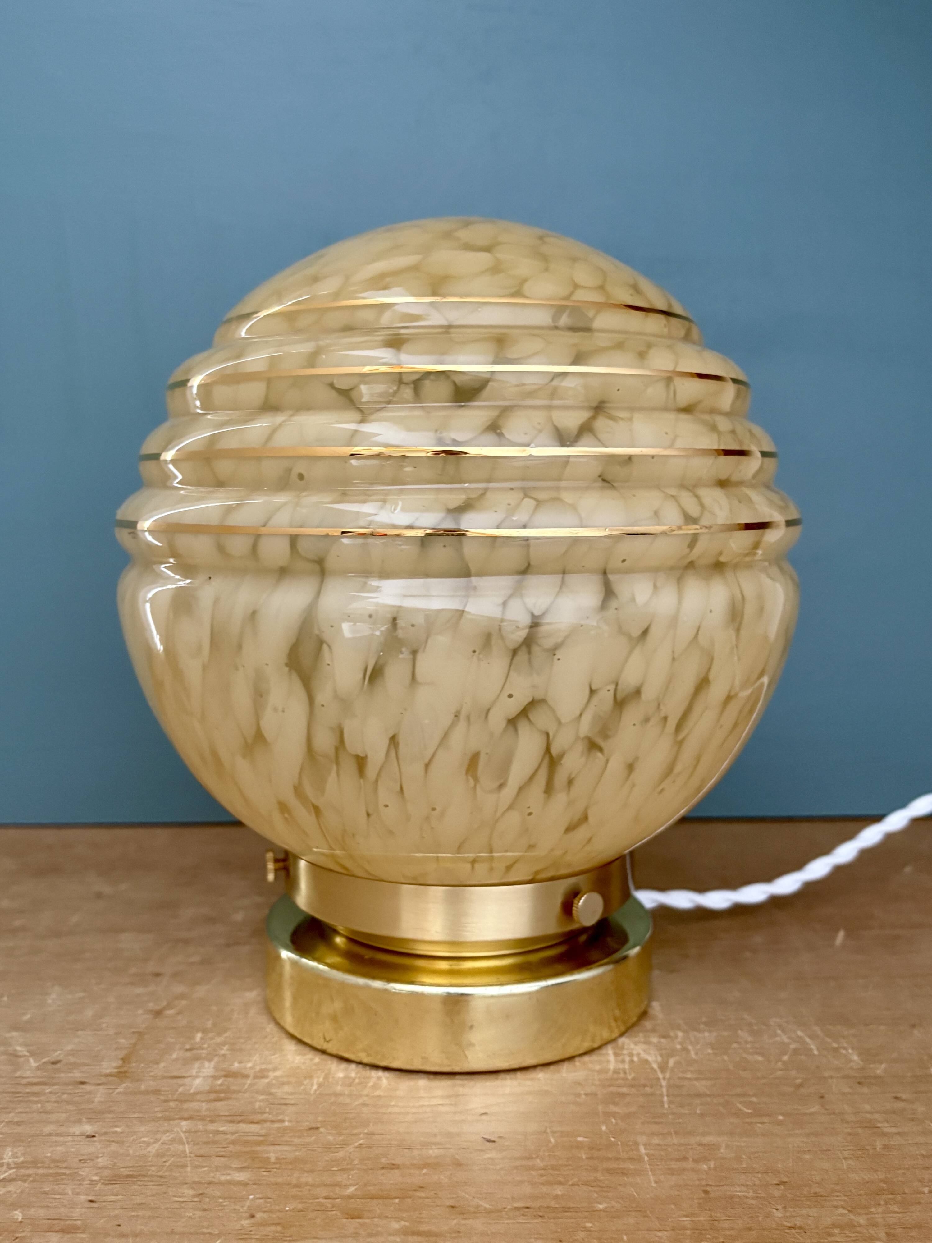 Vintage art deco globe table lamp in yellow and gold Clichy glass