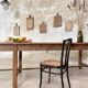 Solid wood workshop table with straight legs.
