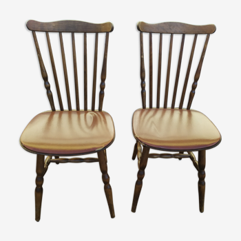 Set of 2 wooden bistro chair and brown skaï - vintage - baumann