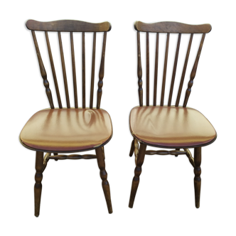 lot de 2 chaises de bistrot bois et skaï marron - Vintage - Baumann