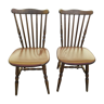 lot de 2 chaises de bistrot bois et skaï marron - Vintage - Baumann