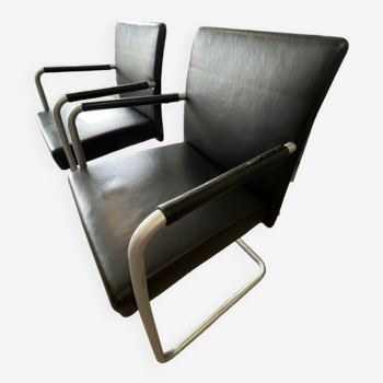 Set of 2 Jason Lite armchairs in black leather Walter Knoll