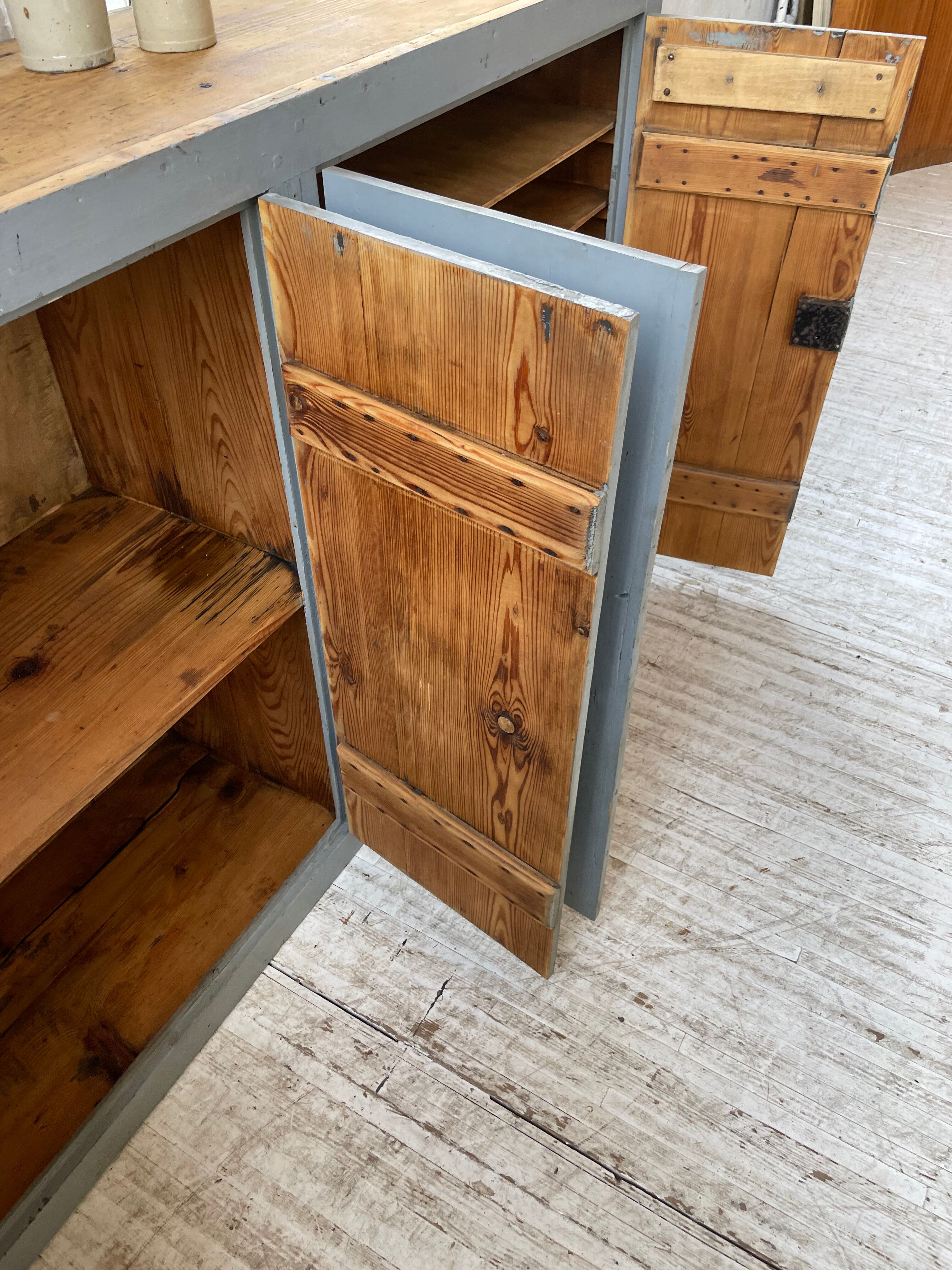 Factory blue patinated workshop furniture