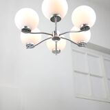 Lustre vintage en chrome et opaline, italie, 1970s