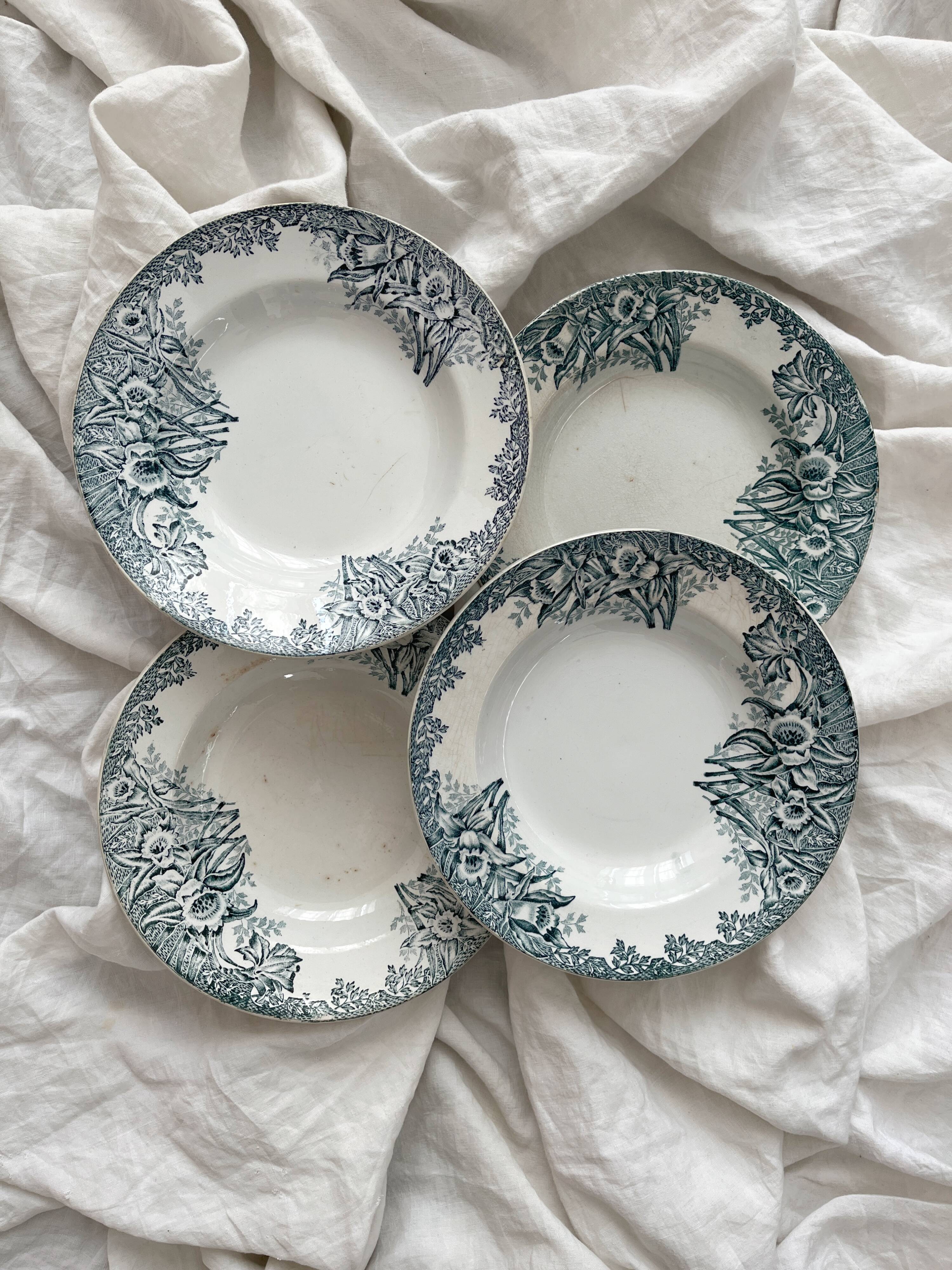 4 ironstone soup plates "Narcissus" Saint Amand A. Lebacqz & M. Bouchart