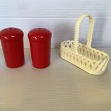 Red and white plastic salt and pepper shakers Emsa.