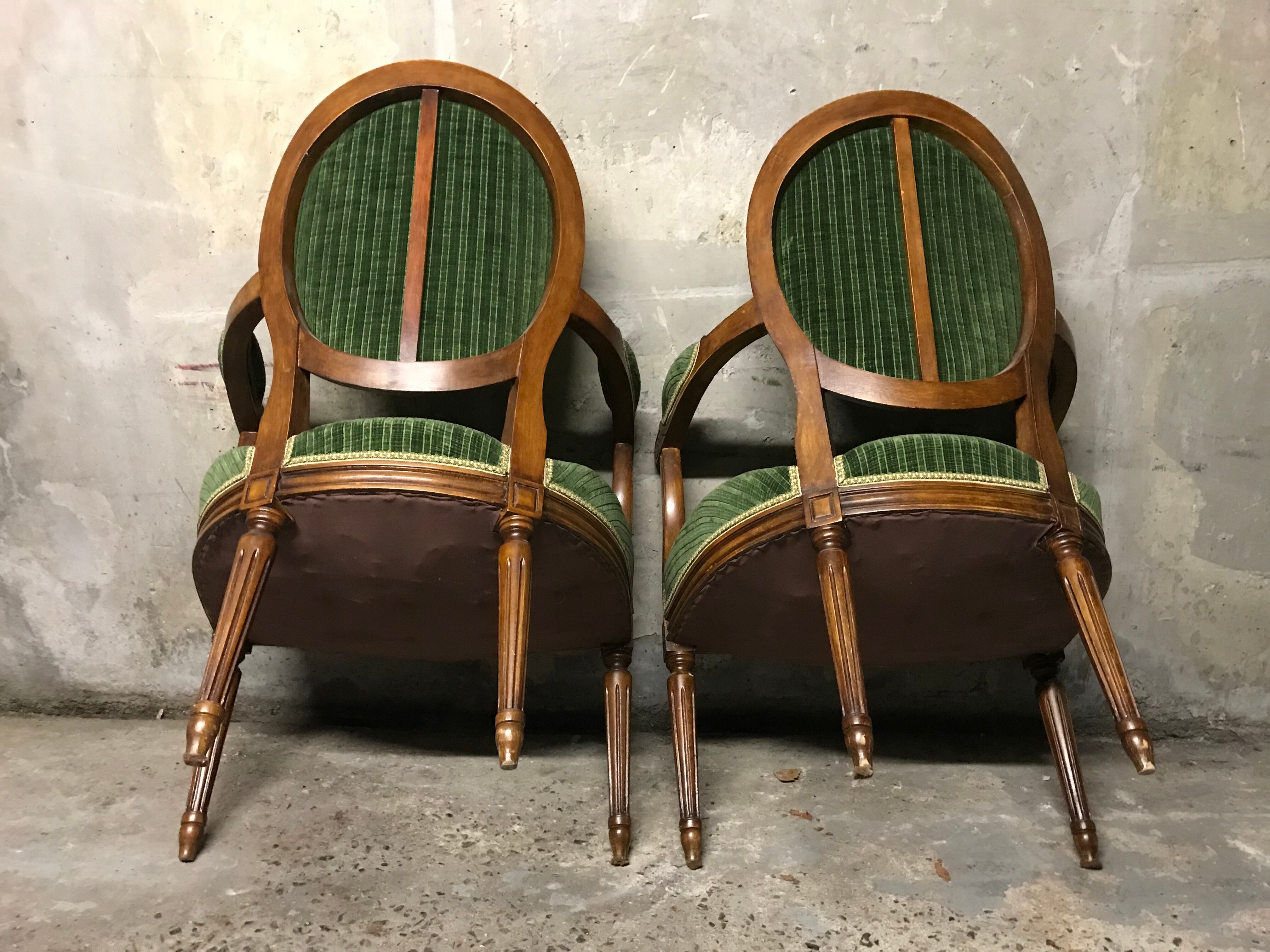 Pair of armchairs Louis XVI green convertibles