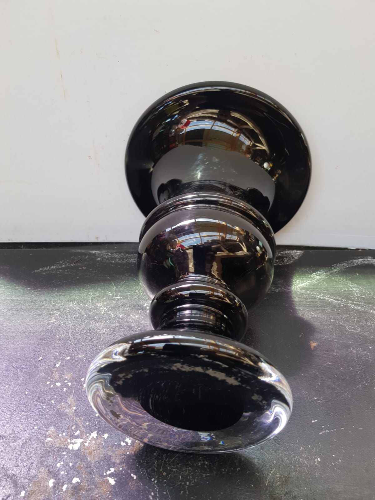 Old Medici Shape Vase Black & Transparent Multilayer Glass Vintage