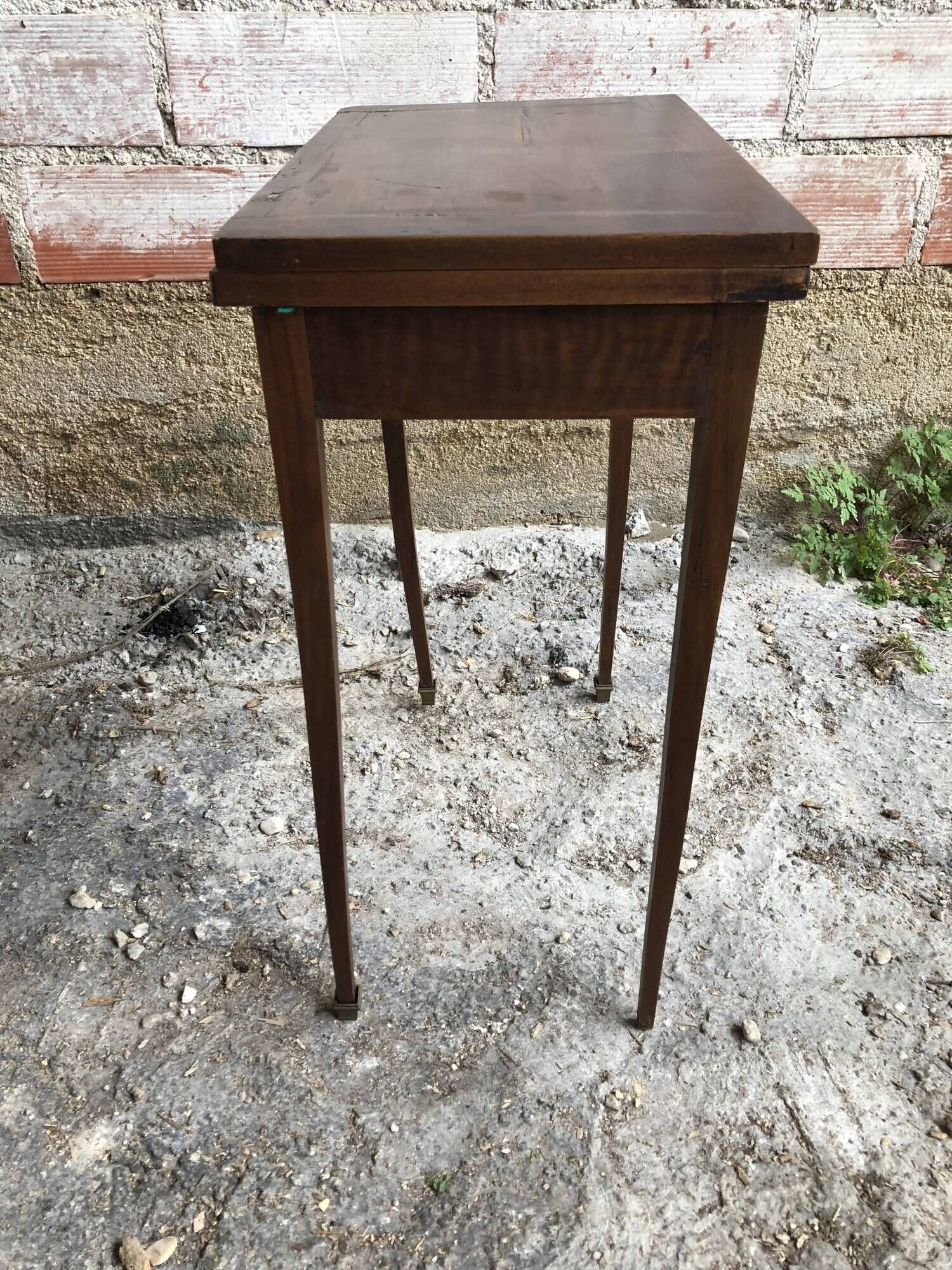 Old Game Table Folding Wood Green Carpet + Vintage Brass Hooves