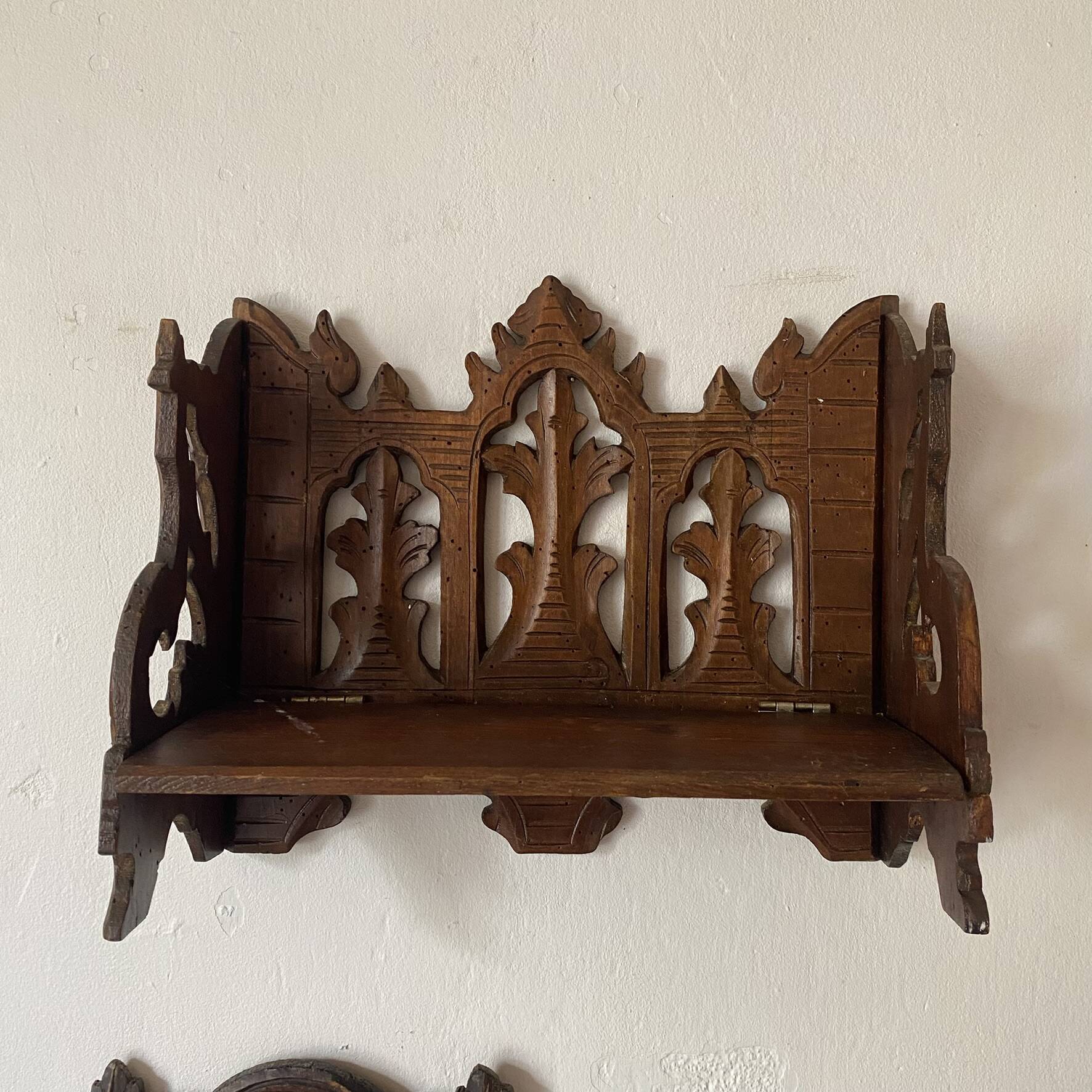 antique wall shelf gothic style openwork wood