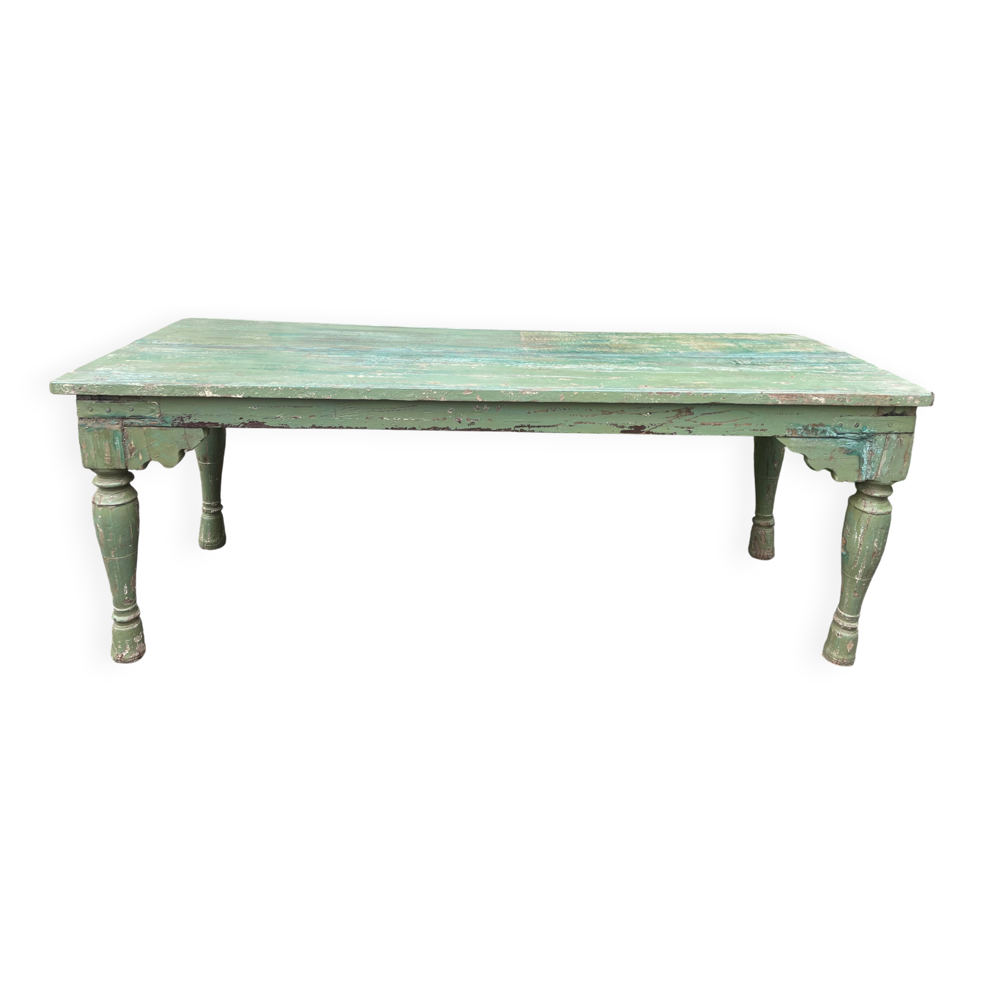 Indian coffee table in green lacquered teak