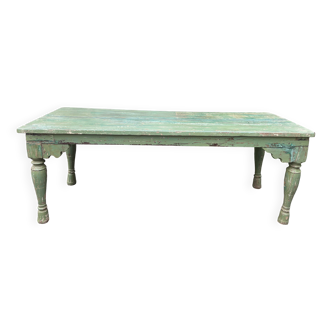 Table basse indienne en teck laqué vert