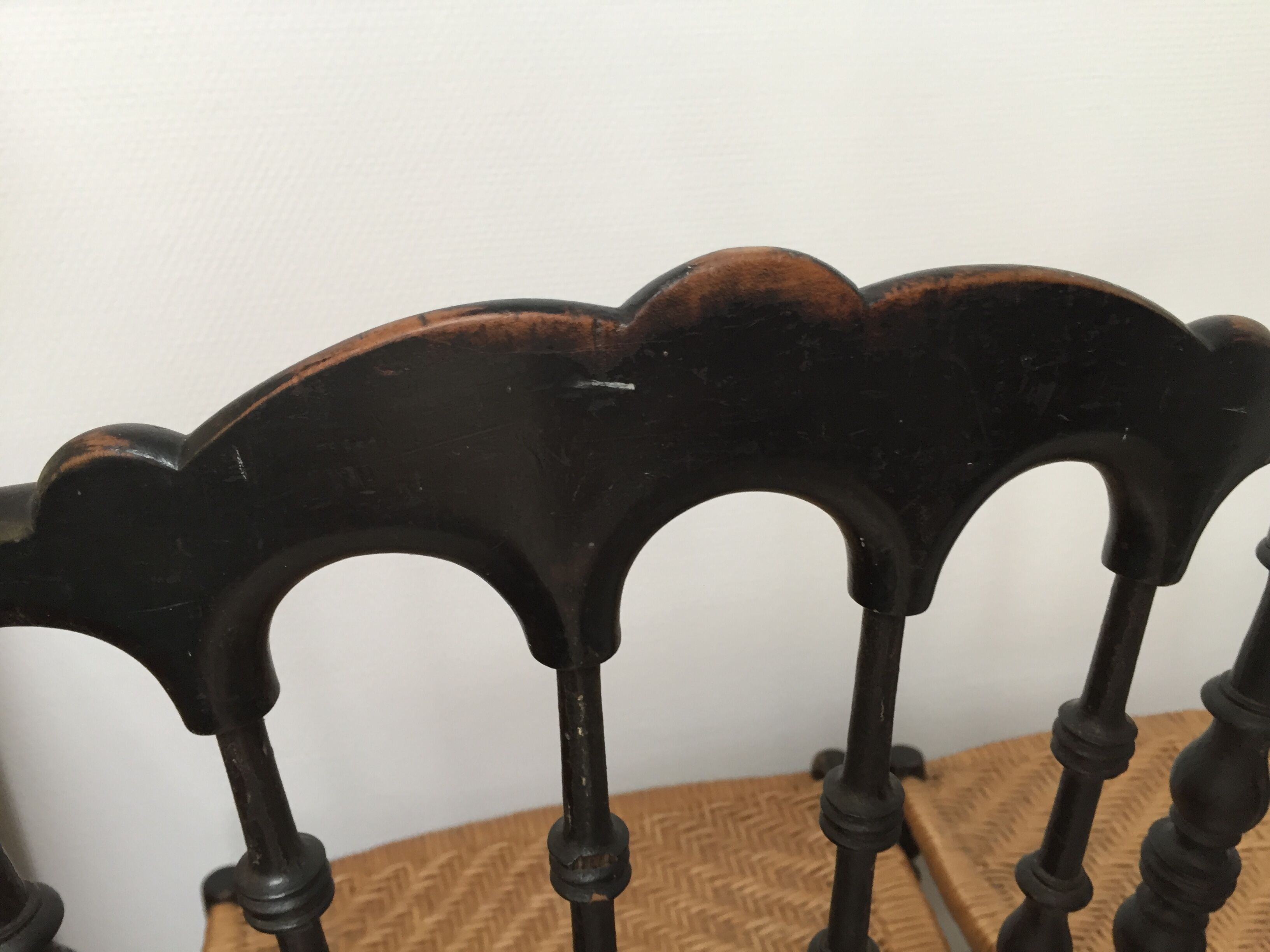 Napoleon lll chairs in blackened wood, early 20th