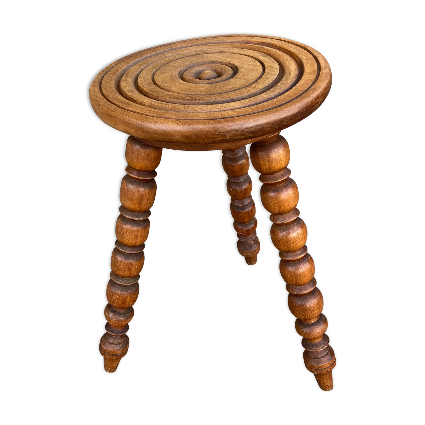 Turned wooden tripod stool