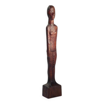 Dutch Brutalist carved wood sculpture of woman's figure, height 95cm, 1970s