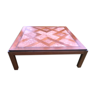 Italian walnut and marble coffee table