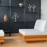 Pair of solid elm low chairs from Maison Regain, 1960