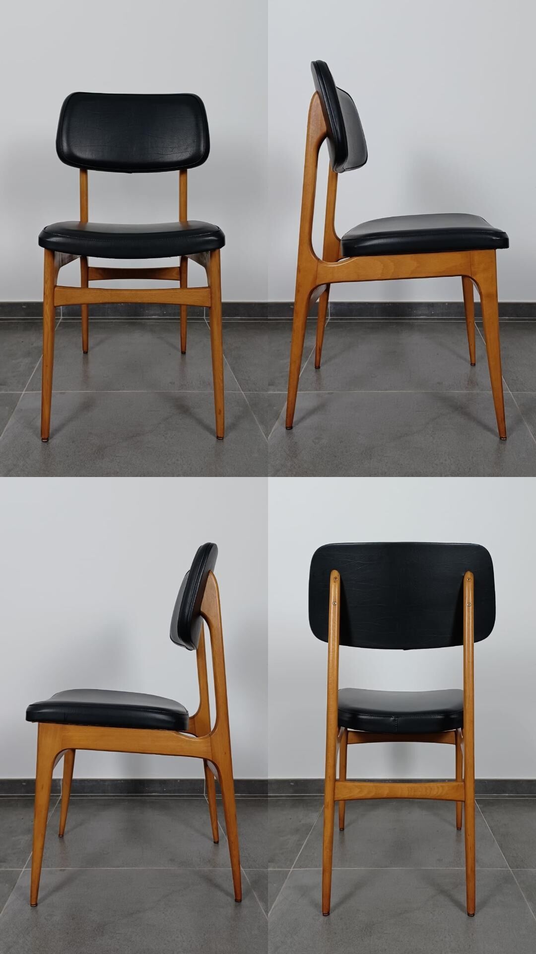 Series of 6 vintage chairs Stella imitation leather and wood