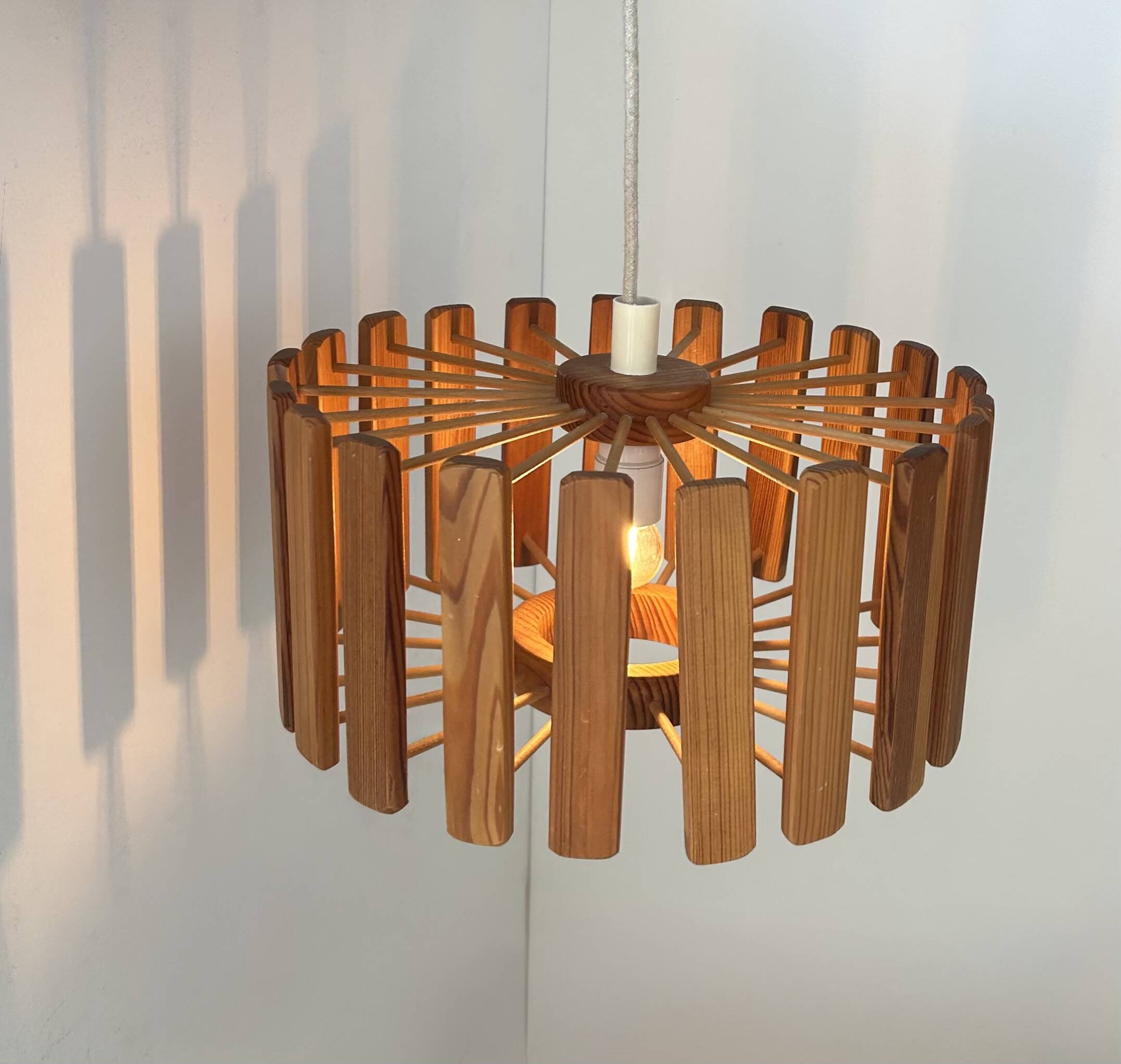 Vintage pine pendant light, Sweden 1970.
