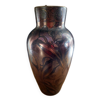 Emile Diffloth - Boch Frères Keramis - Grand vase Art Nouveau irisé aux Iris