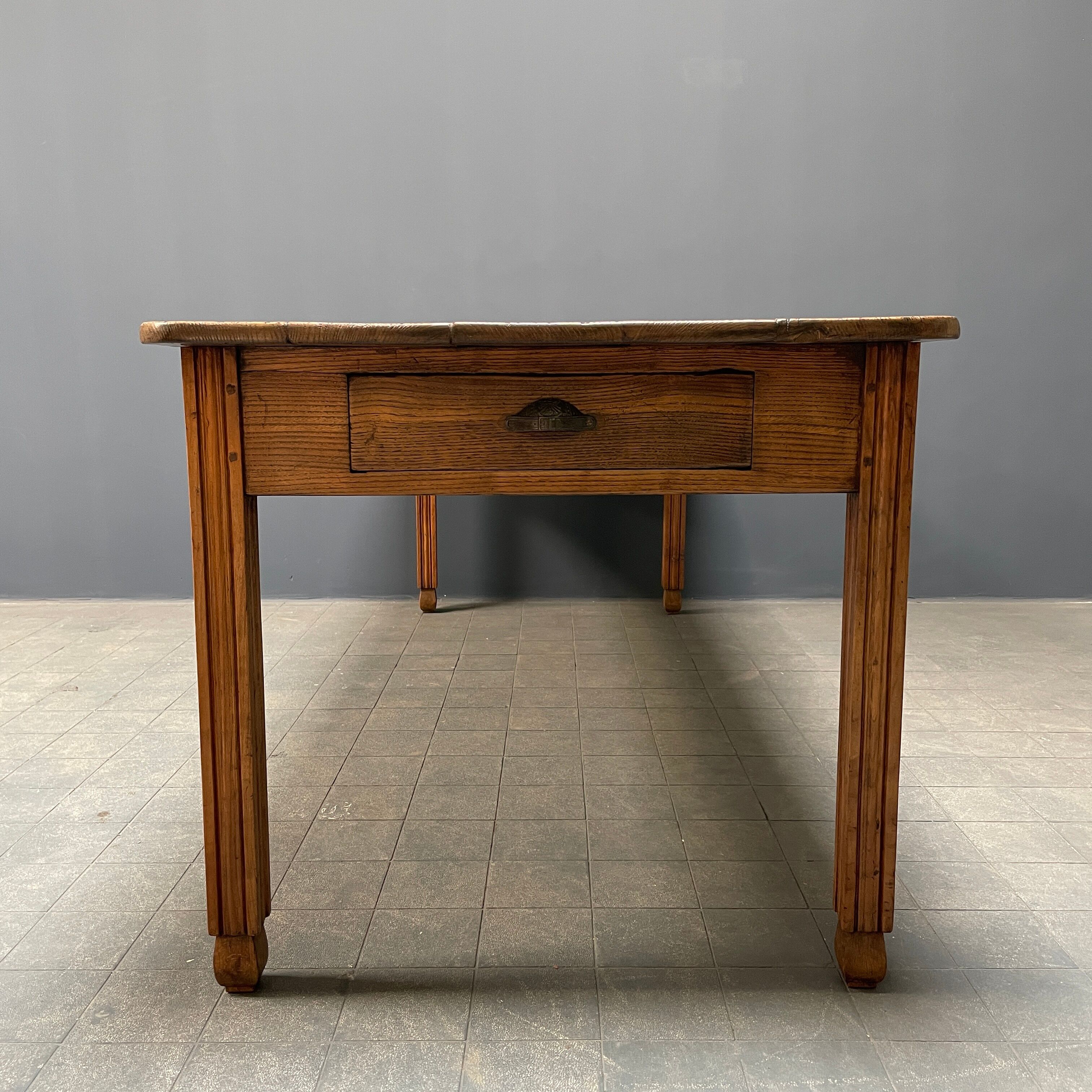 Large oak farmhouse table from France, early 1900s