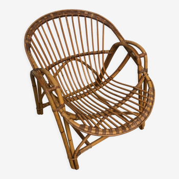 Rattan armchair bamboo wicker 70s vintage