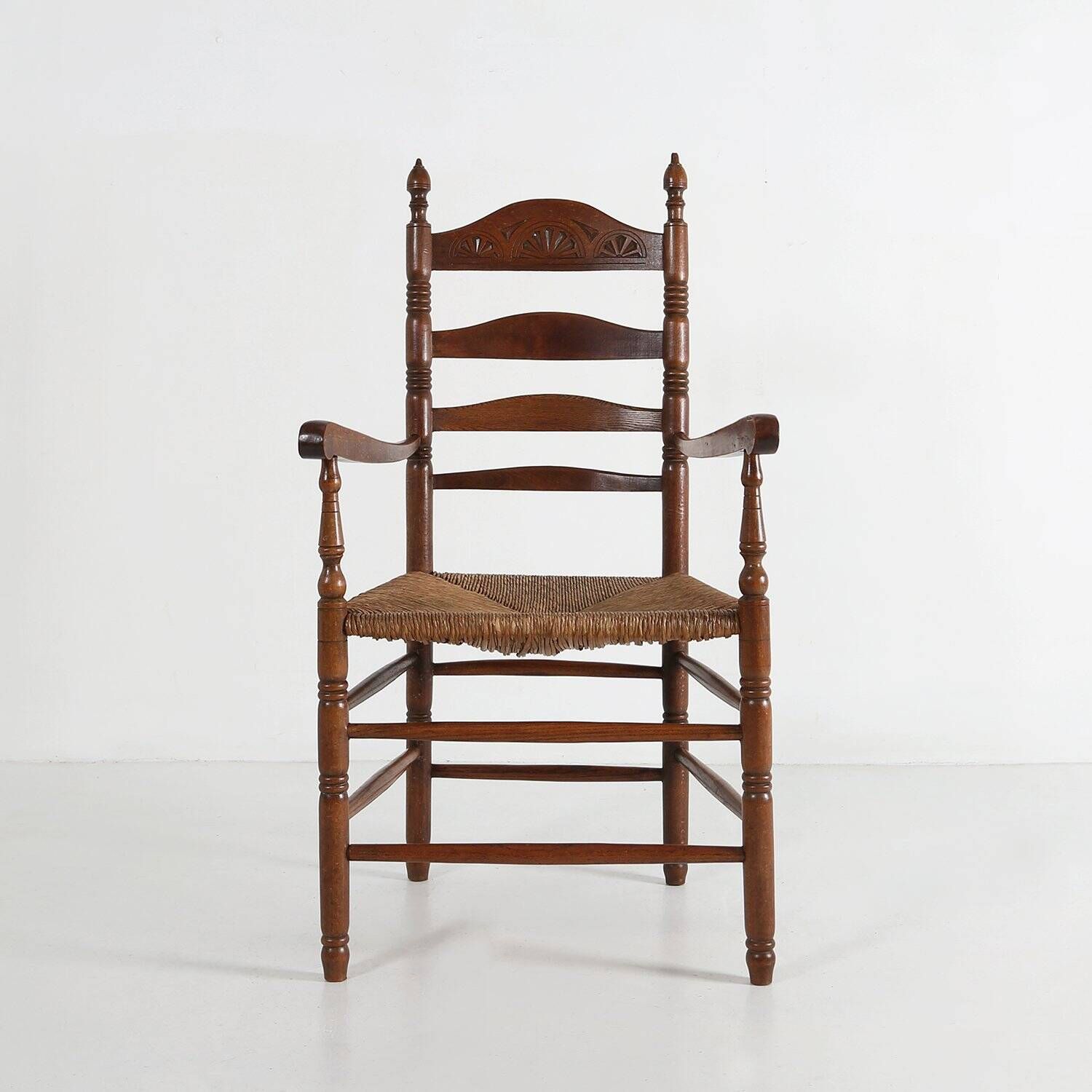 Antique French Wooden Armchair with Cane Seat, 1890s