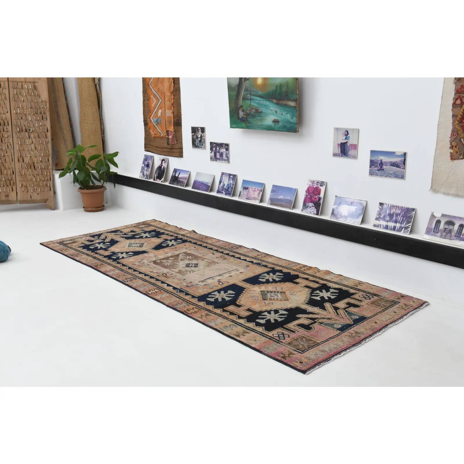 Vintage Turkish Oushak handmade wool cotton tan runner rug 114x285