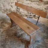 Banc en bois français vintage des années 1920 – Banc en hêtre massif avec dossier