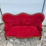 Banquette style Napoléon III en noyer et velours rouge