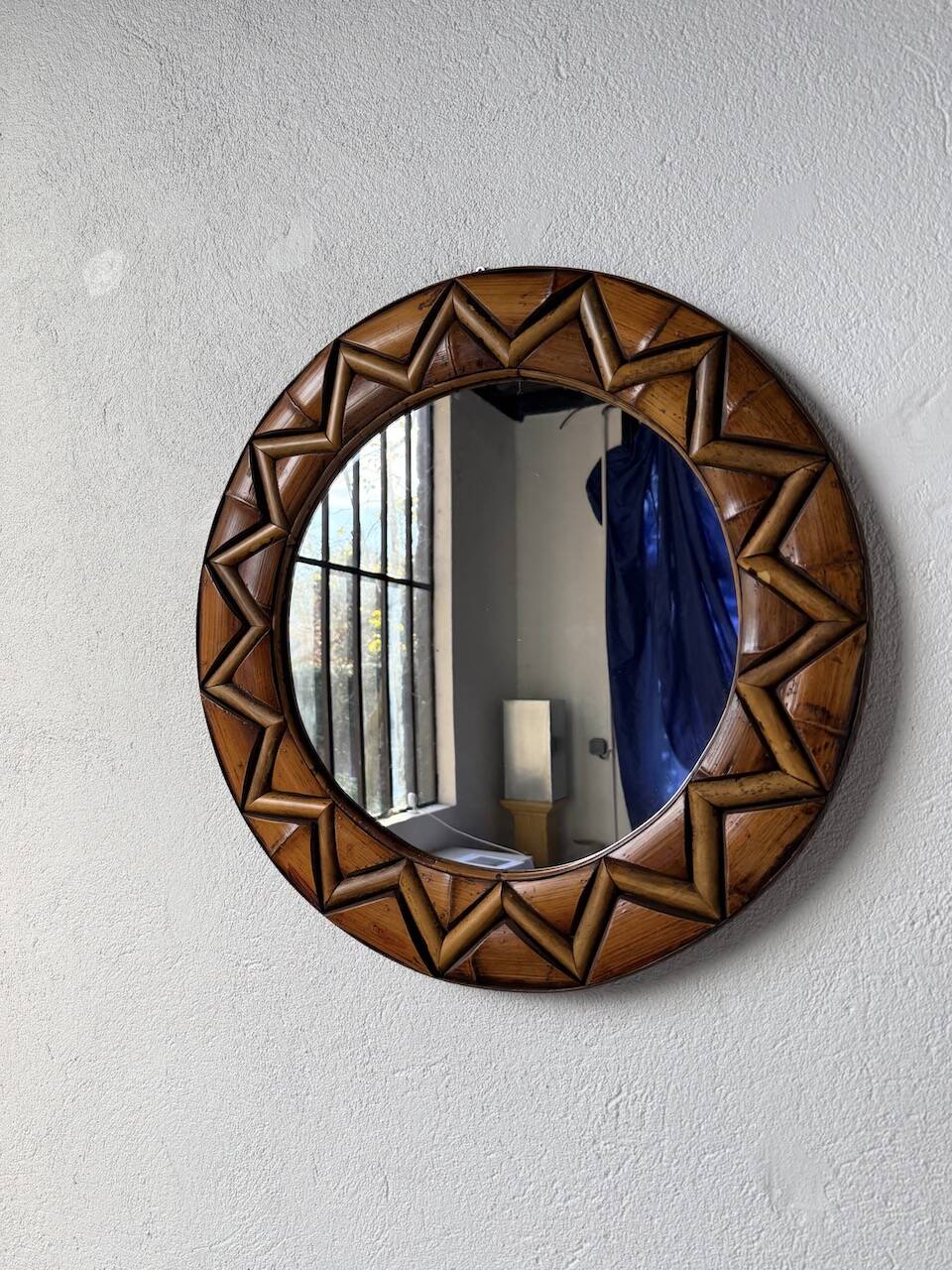 Round rattan mirror 1980