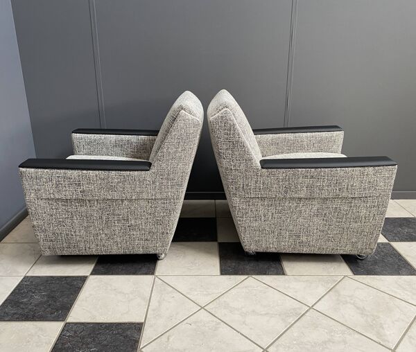 ensemble de 2 fauteuils relax gris sur roulettes des années 1970