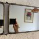 Miroir vintage 1900 triptyque barbier Art Nouveau - 19 x 78  cm