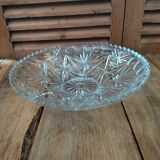 Coupe fruits présentoir plat étoiles ciselé creux verre moulé ancien vintage