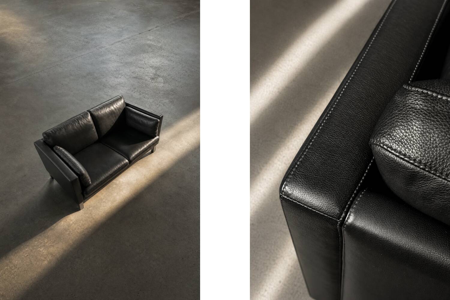 Vintage Mid-Century Danish Modern Two-Seater Black Leather Sofa, 1970s