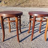 Pair of low caned stools signed Thonet - 1920s