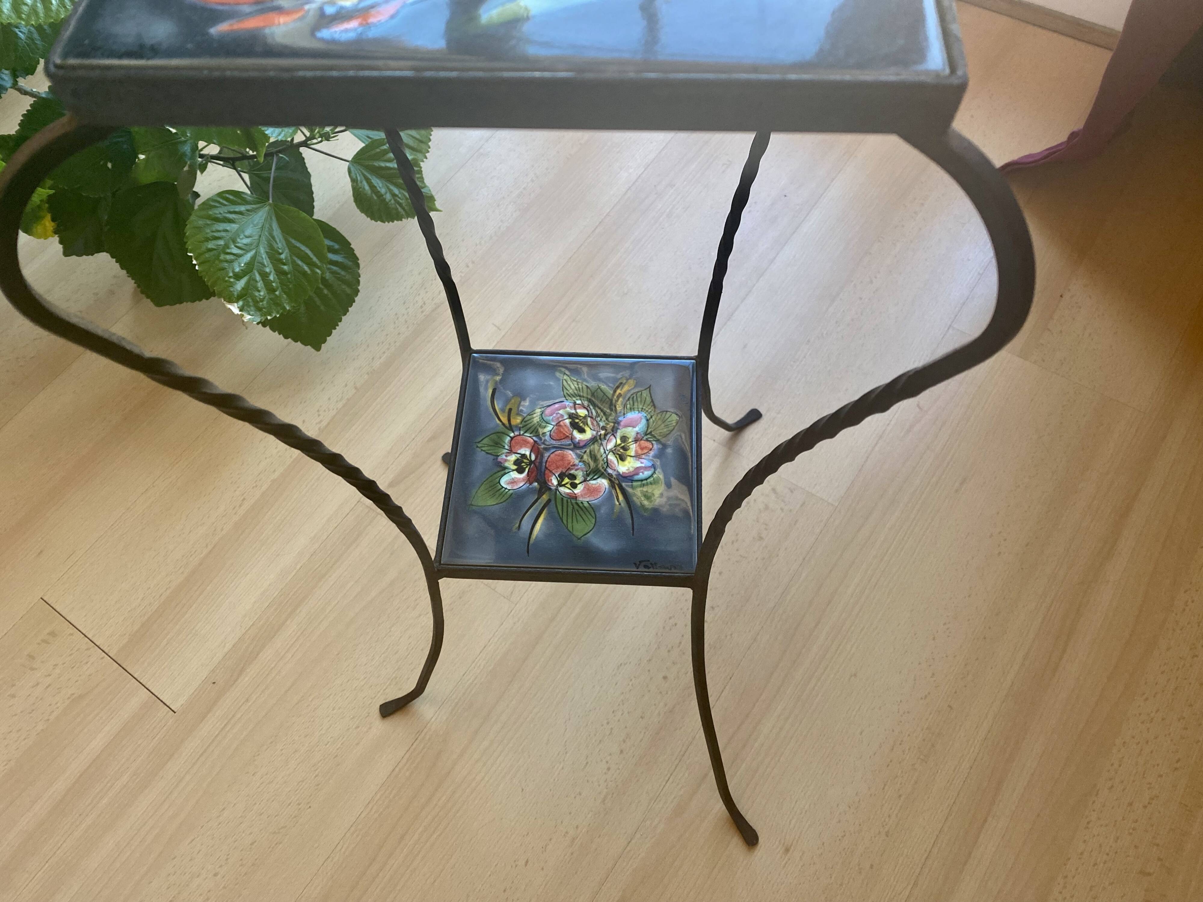 Vintage wrought iron and ceramic side table from Vallauris