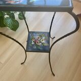 Vintage wrought iron and ceramic side table from Vallauris