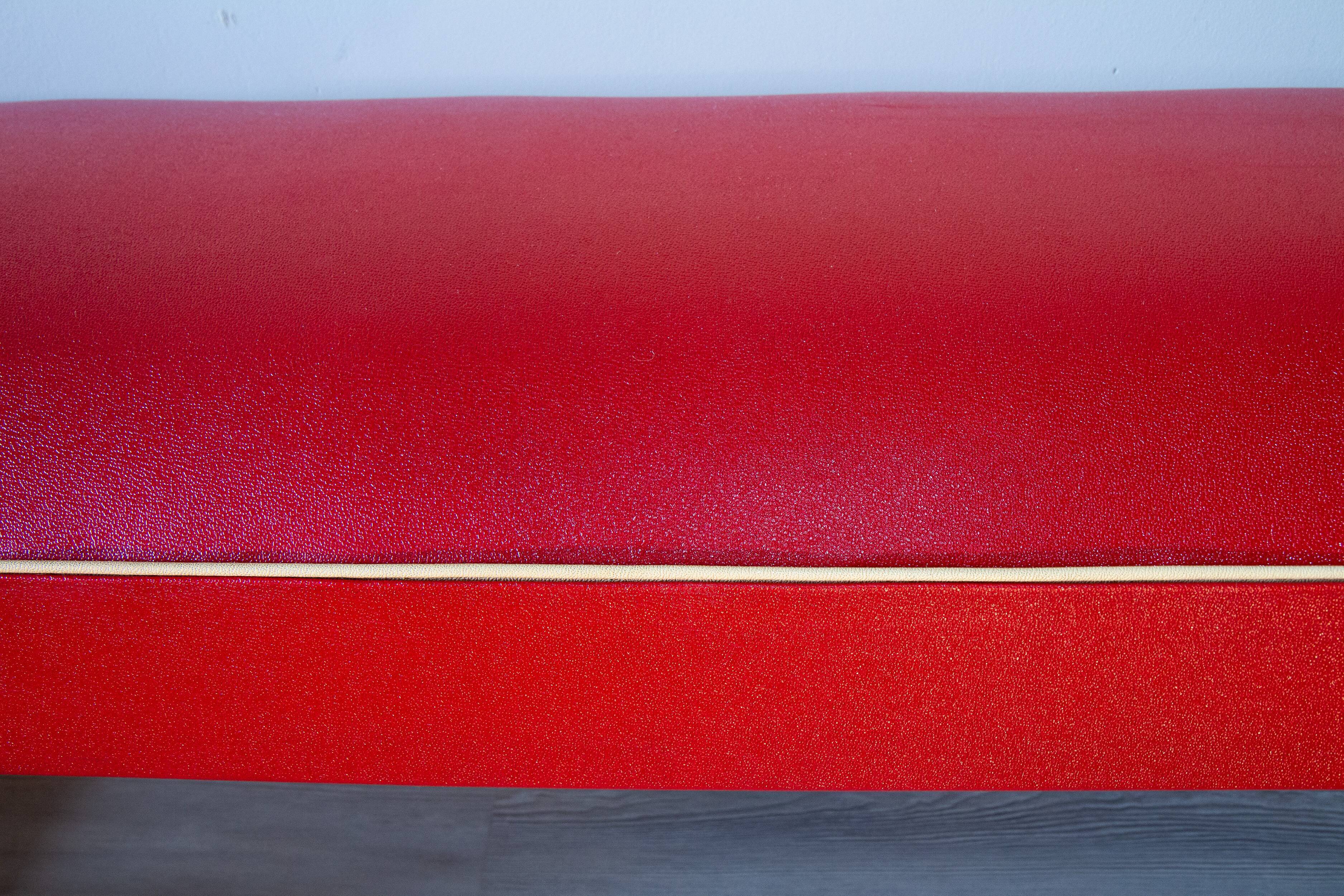 50s bench, wood and vinyl