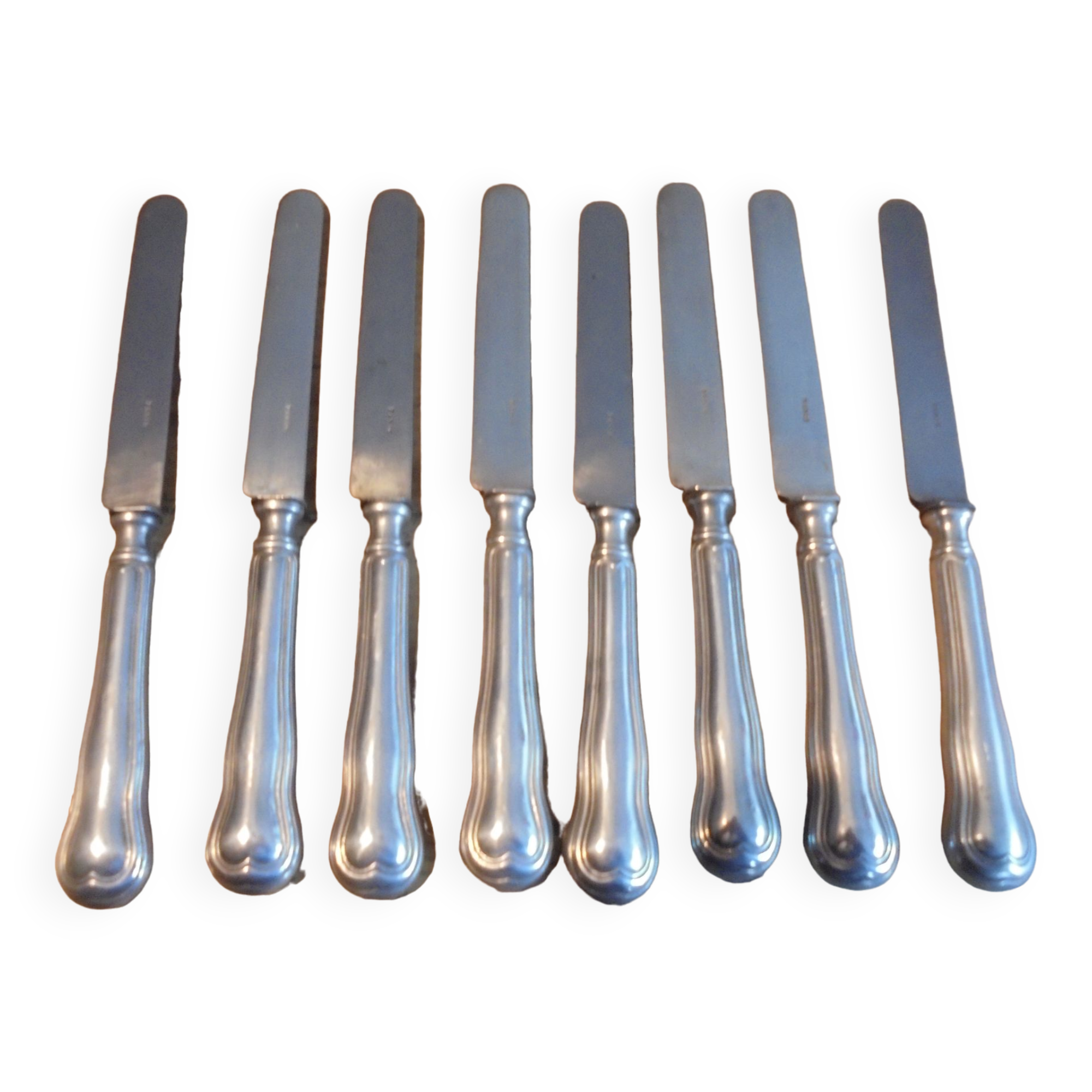 8 old silver metal knives