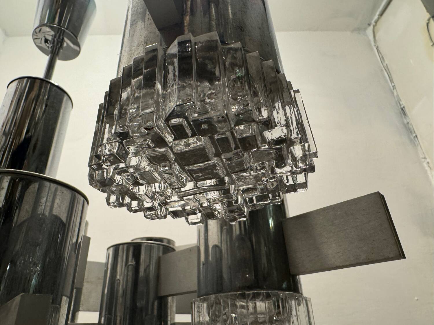 Italian Large Midcentury Chrome Chandelier 15 Lights